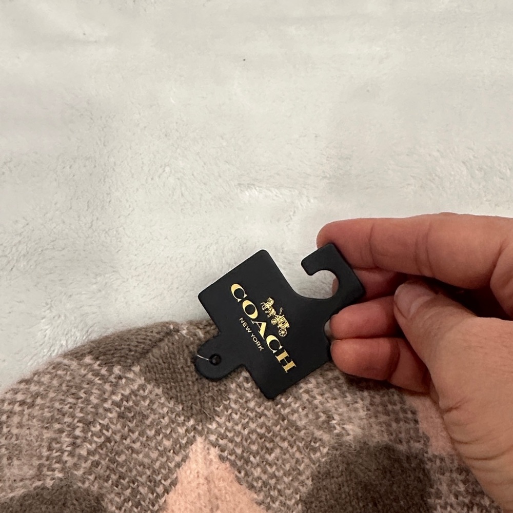 Coach Plaid Beanie in Pink and Brown - Picture 4 of 10